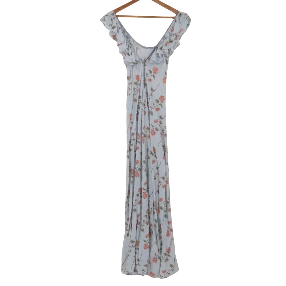 VRG GRL Floral Ruffle Maxi Dress Size AU12 US 8 Blue Wedding Guest Cottage Fairy